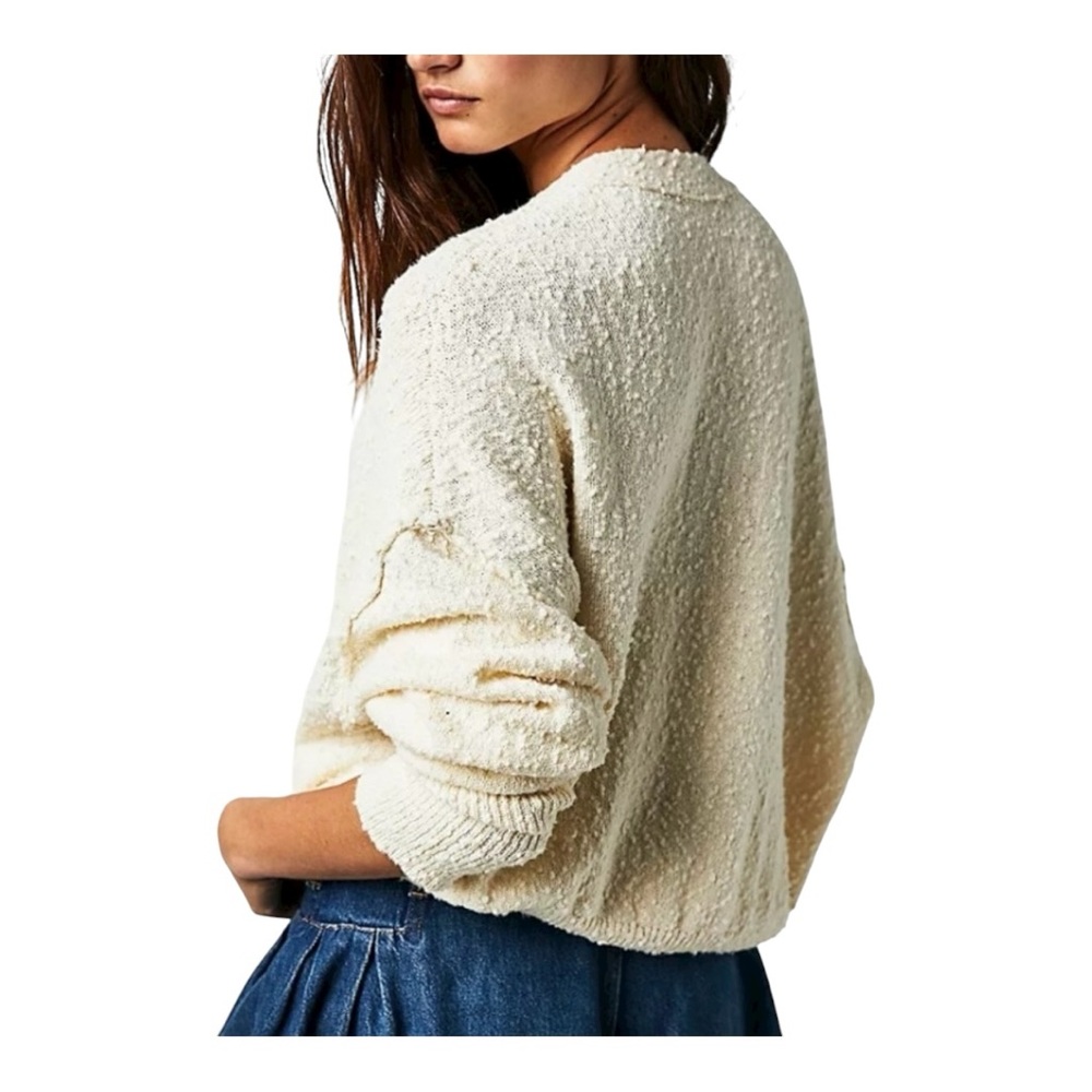 Free People Found My Friend Knit Sweater Cardigan Cream Boxy Size Large - Picture 6 of 14